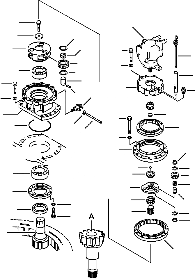 Схема запчастей Komatsu PC200LC-6LE - FIG. N-A МЕХАНИЗМ ПОВОРОТА С ЗУБЬЯПОВОРОТН. ВАЛ ПОВОРОТН. КРУГ И КОМПОНЕНТЫ