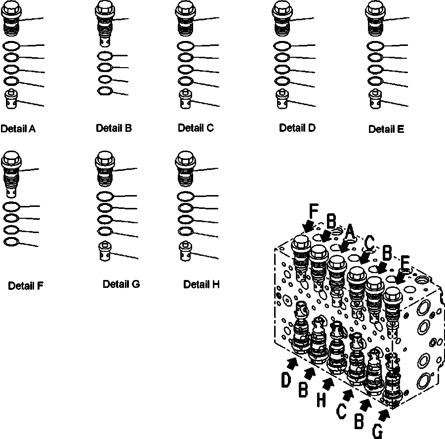 Схема запчастей Komatsu PC200LC-8 - H-A ОСНОВН. УПРАВЛЯЮЩ. КЛАПАН PRESSURE COMPENSATION КЛАПАНS ГИДРАВЛИКА