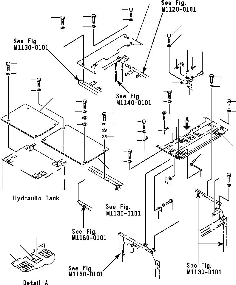 Схема запчастей Komatsu PC200-6L - FIG NO. M- КРЫШКА(КАБИНА - ВЕРХН.) ЧАСТИ КОРПУСА