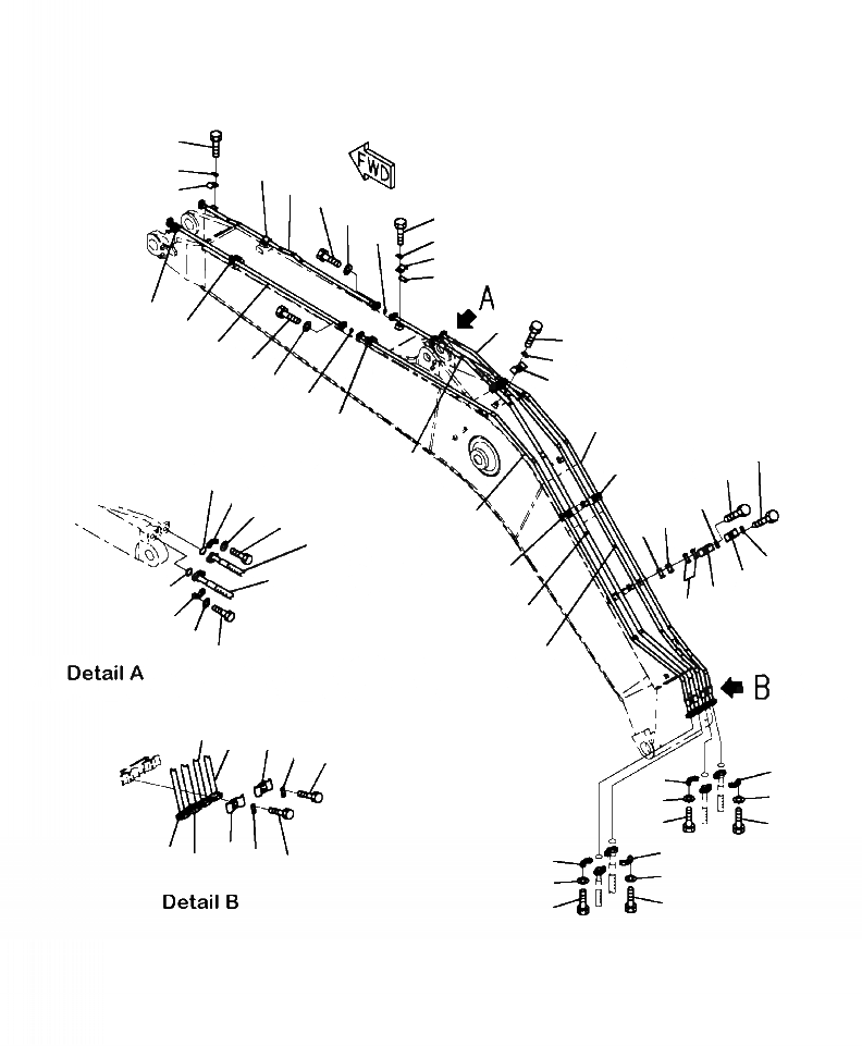 Схема запчастей Komatsu PC200LL-8 - T-A СТРЕЛА РУКОЯТЬ И ЦИЛИНДР КОВШАS (заводской номер A877- ) РАБОЧЕЕ ОБОРУДОВАНИЕ