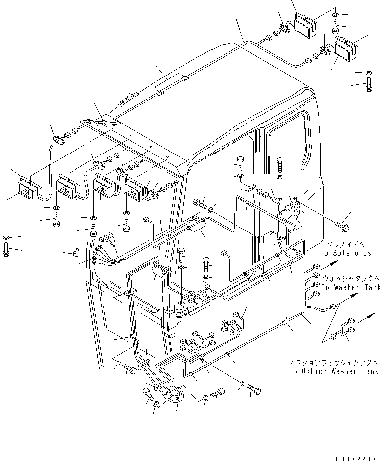 Схема запчастей Komatsu PC200LL-7L - КАБИНА EXTERNAL LIGHTS И ЭЛЕКТР. ЭЛЕКТРОПРОВОДКА ( INCH RISER) ЭЛЕКТРИКА