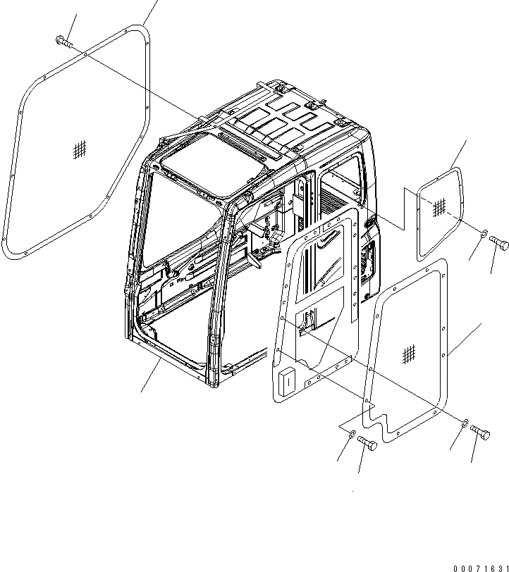 Схема запчастей Komatsu PC200LL-7L - КАБИНА (ДВЕРЬ И ЛЕВ. ЗАДН. ОКНА ЧАСТИ КОРПУСАS) (OREGON OSHA) КАБИНА ОПЕРАТОРА И СИСТЕМА УПРАВЛЕНИЯ