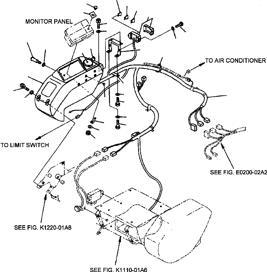 Схема запчастей Komatsu PC200Z-6LE - FIG NO. K-A7 ПРАВ. СТОЙКА ПАНЕЛЬ И ПРОВОДКА С КОНДИЦИОНЕРОМ КАБИНА ОПЕРАТОРА И СИСТЕМА УПРАВЛЕНИЯ