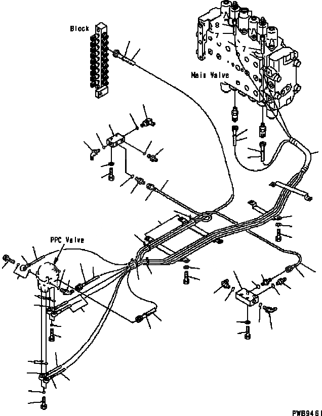 Схема запчастей Komatsu PC200-6B - ОСНОВН. КОНСТРУКЦИЯ (PPC ЛИНИЯ ХОДА) КАБИНА ОПЕРАТОРА И СИСТЕМА УПРАВЛЕНИЯ