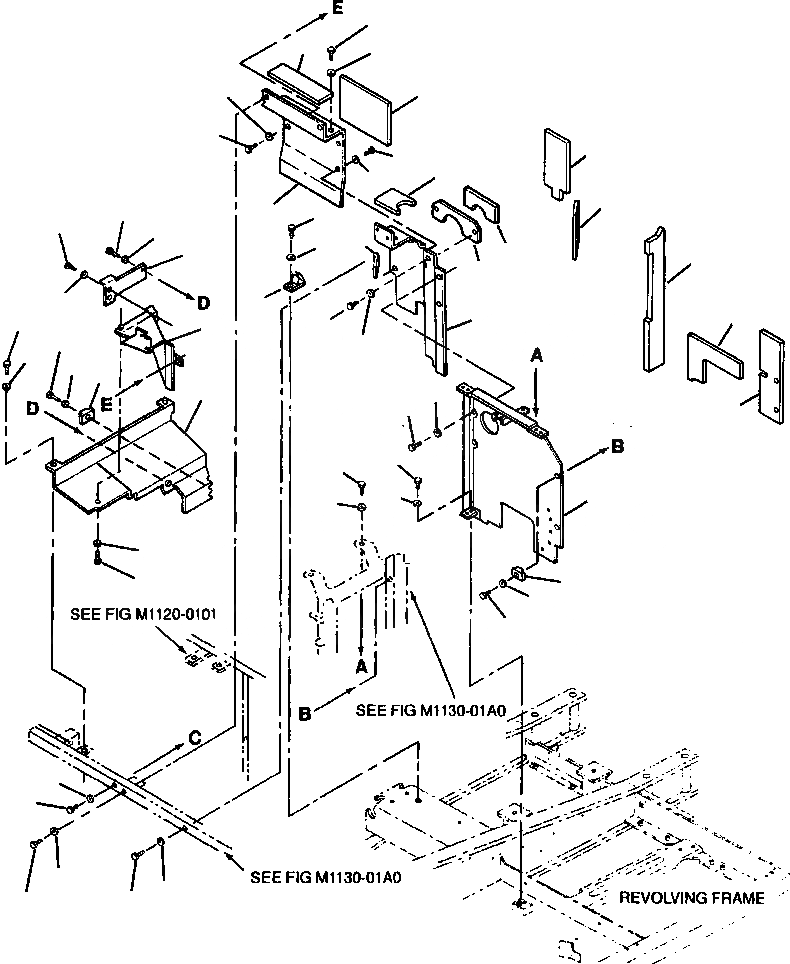 Схема запчастей Komatsu PC210LC-6LE - FIG NO. M-A ПЕРЕГОРОДКА. - КАБИНА ЧАСТИ КОРПУСА