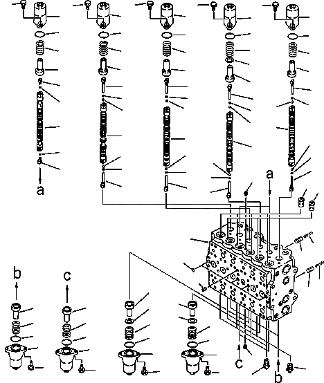 Схема запчастей Komatsu PC210LC-6L - FIG NO. H- ОСНОВН. КЛАПАН (/9), КЛАПАН СЕКЦ.S PCLC- заводской номер A8 THRU A8 ГИДРАВЛИКА