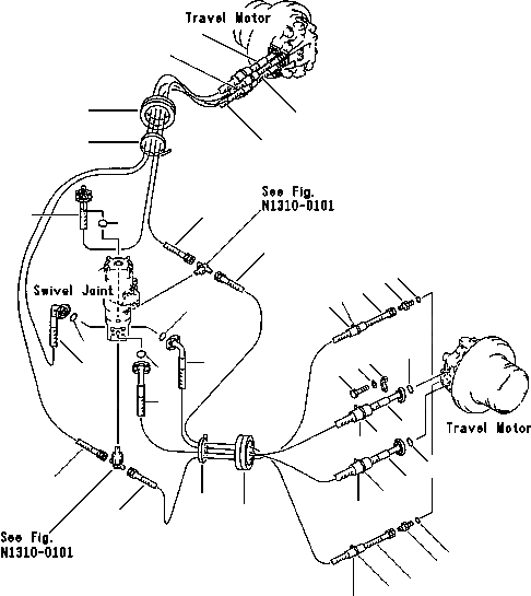 Схема запчастей Komatsu PC220LC-6LC - FIG NO. P- ГИДРОЛИНИЯ ХОДА(СКОРОСТЬ ДВИЖЕНИЯ, 3) НИЖНЯЯ ГИДРОЛИНИЯ И ЛИНИЯ ХОДА