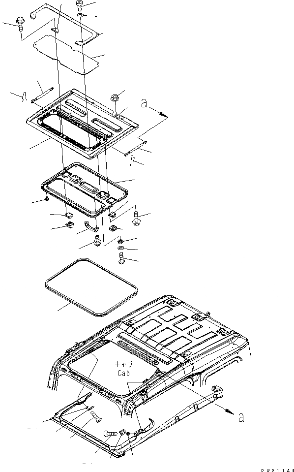 Схема запчастей Komatsu PC220LC-7L - КАБИНА (ОКНО В КРЫШЕ)(№A8-A89) КАБИНА ОПЕРАТОРА И СИСТЕМА УПРАВЛЕНИЯ