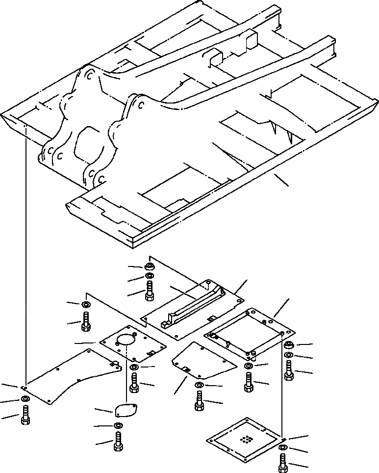 Схема запчастей Komatsu PC220LC-5 - НИЖН. КРЫШКИ ОСН. РАМЫ ДЛЯ ДВИГАТЕЛЬ И РАДИАТОР, ПРАВ. - УСИЛ. ЧАСТИ КОРПУСА
