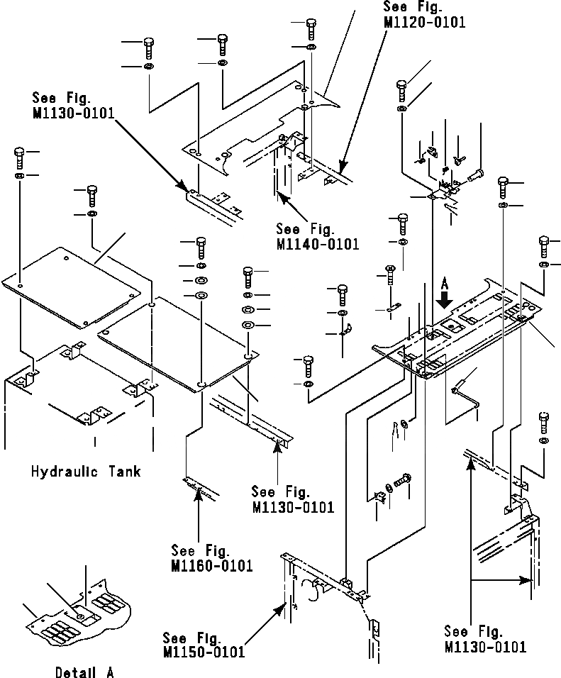 Схема запчастей Komatsu PC220LC-6L - FIG NO. M- КРЫШКА(КАБИНА - ВЕРХН.) ЧАСТИ КОРПУСА