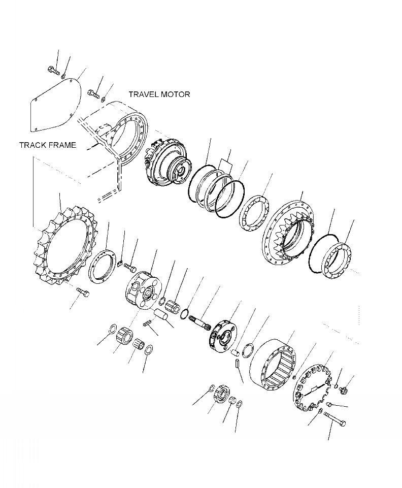 Схема запчастей Komatsu PC220LC-8 - P-A МОТОР ХОДА МОТОР И КОНЕЧНАЯ ПЕРЕДАЧА (/) НИЖНЯЯ ГИДРОЛИНИЯ И ЛИНИЯ ХОДА