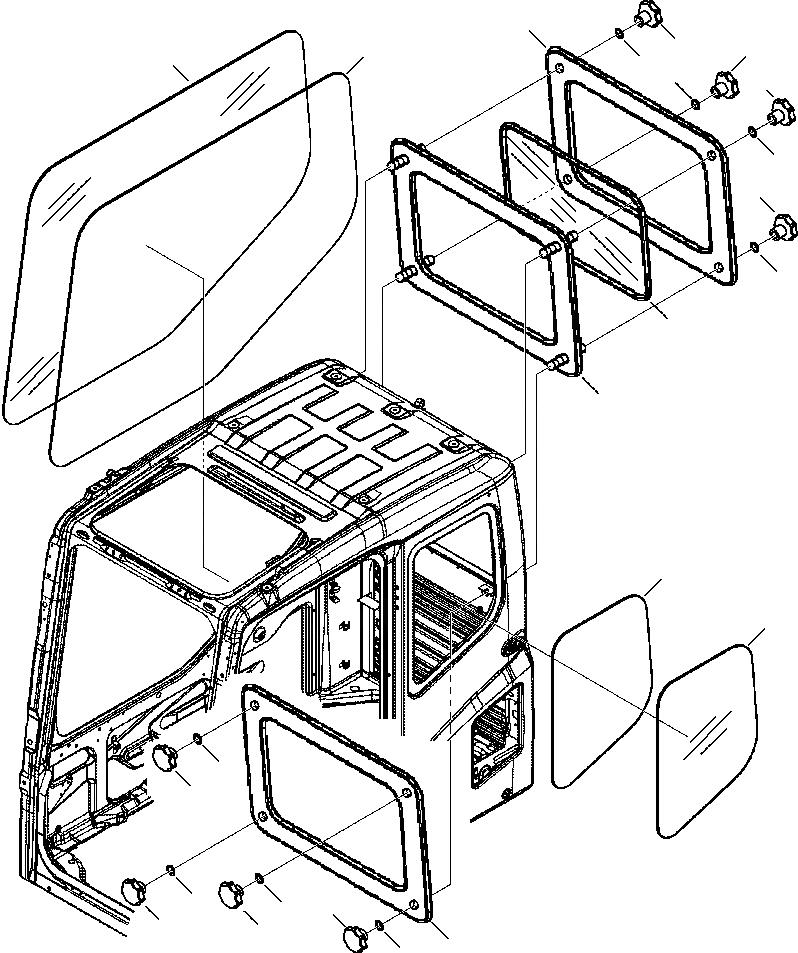 Схема запчастей Komatsu PC220LL-7L - FIG. K-A КАБИНА - RH ОКНА, LH ОКНА И ЗАДН. ЭКСТРЕНН. EXIT ОКНА КАБИНА ОПЕРАТОРА И СИСТЕМА УПРАВЛЕНИЯ