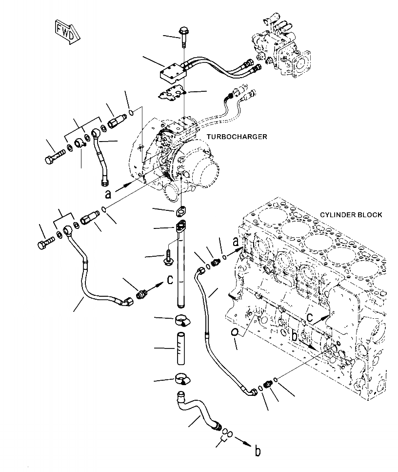 Схема запчастей Komatsu PC240LC-10 - AT- МАСЛОПРОВОДЯЩИЕ ТРУБКИ ТУРБОНАГНЕТАТЕЛЯ ДВИГАТЕЛЬ