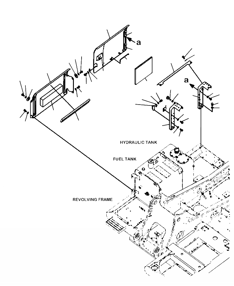 Схема запчастей Komatsu PC270LC-8 - M-AA РАМА КАБИНА (ПРАВ.  ДВЕРЬ) (заводской номер A87- UP) ЧАСТИ КОРПУСА