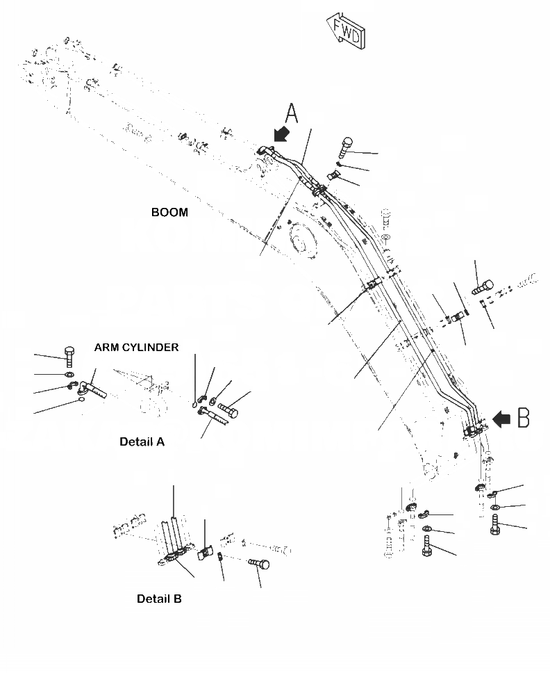 Схема запчастей Komatsu PC290LC-10 - T- СТРЕЛА ЦИЛИНДР РУКОЯТИТРУБЫ РАБОЧЕЕ ОБОРУДОВАНИЕ