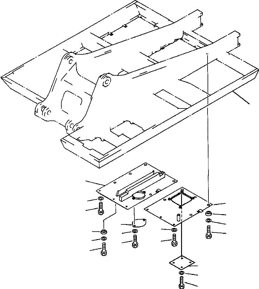 Схема запчастей Komatsu PC300LC-5LC - ОСНОВНАЯ РАМА НИЖН.КРЫШКАПРАВ. ЧАСТИ КОРПУСА