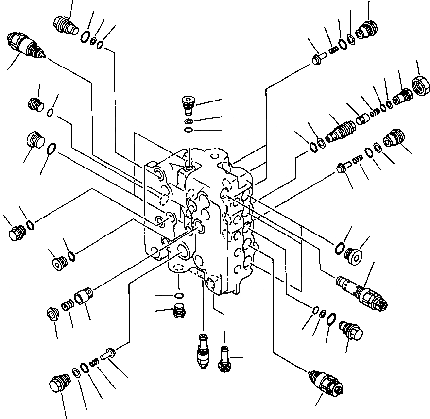 Схема запчастей Komatsu PC300LC-5 - ГИДРАВЛ УПРАВЛЯЮЩ. КЛАПАН FIVE-СЕКЦ. КЛАПАН - РАЗГРУЗ. КЛАПАН ASSEMBLY УПРАВЛ-Е РАБОЧИМ ОБОРУДОВАНИЕМ