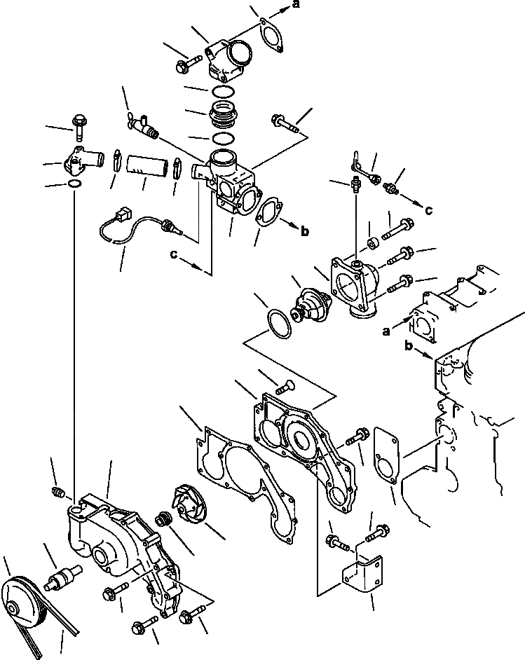 Схема запчастей Komatsu PC300LC-5 - ВОДЯНАЯ ПОМПА И КРЕПЛЕНИЕ СТАНДАРТН. ТРУБКИ КОНДИЦИОНЕРА - ОБОГРЕВ.