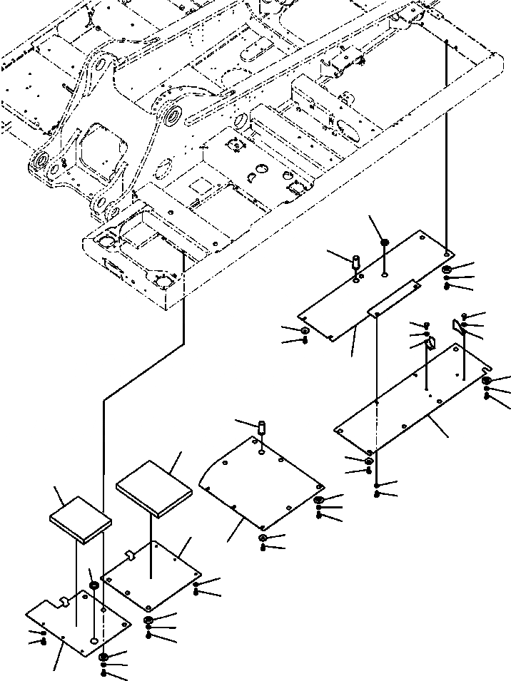 Схема запчастей Komatsu PC300LC-8 - M8-A НИЖН. КРЫШКИ ОСН. РАМЫ - ЛЕВ. УСИЛ. ЧАСТИ КОРПУСА
