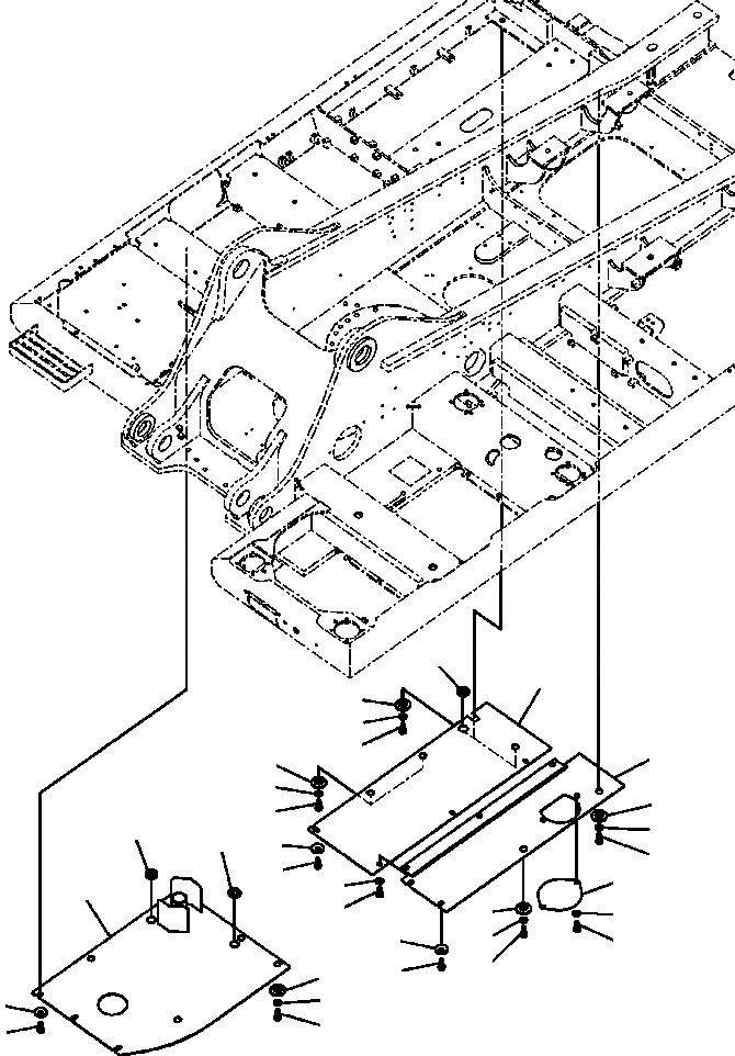 Схема запчастей Komatsu PC300LC-8 - M8-A НИЖН. КРЫШКИ ОСН. РАМЫ - ПРАВ. УСИЛ. ЧАСТИ КОРПУСА