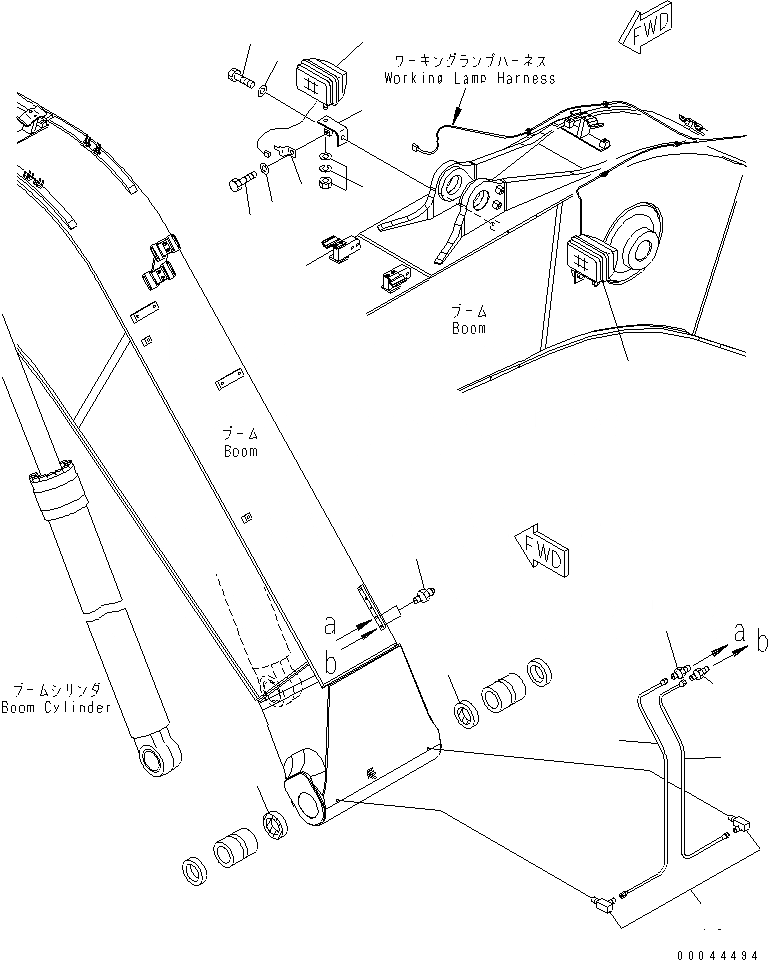 Схема запчастей Komatsu PC308USLC-3E0-W1 - СТРЕЛА (.8M) (ЛАМПА РАБОЧ. ОСВЕЩЕНИЯ И СИСТЕМА СМАЗКИ СТРЕЛЫ) РАБОЧЕЕ ОБОРУДОВАНИЕ