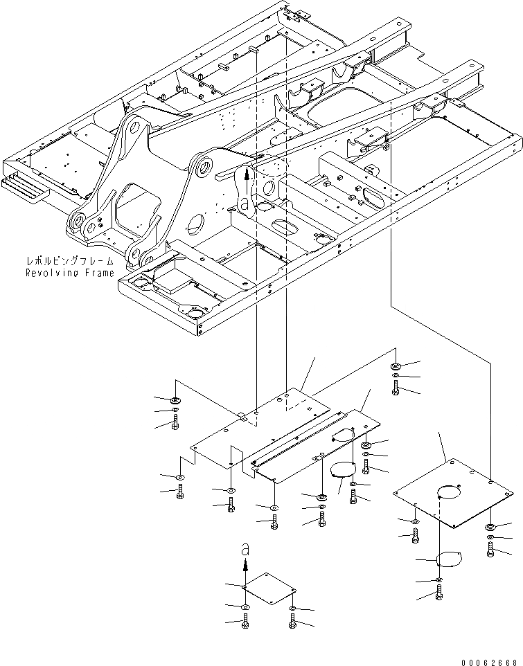 Схема запчастей Komatsu PC350LC - НИЖН. КРЫШКА (ОСНОВНАЯ РАМА) (ПРАВ. ЗАДН.) (СПЕЦ-Я ДЛЯ РАЗРУШ. ЗДАНИЙ) M ЧАСТИ КОРПУСА