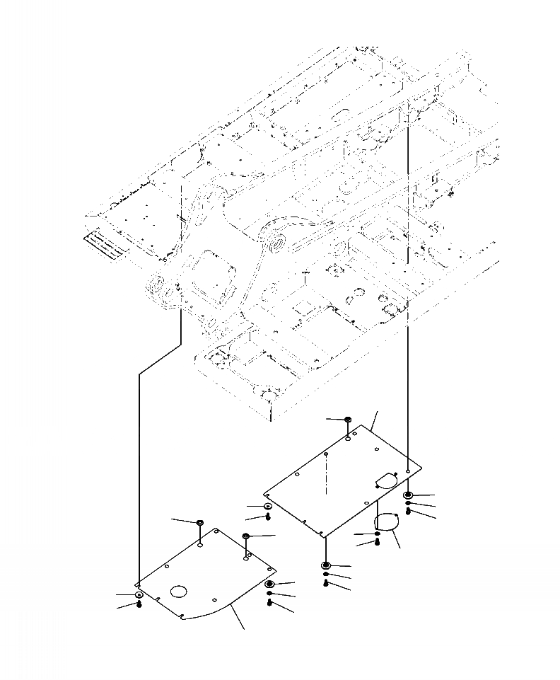Схема запчастей Komatsu PC350LC-8 - M8-A НИЖН. КРЫШКИ ОСН. РАМЫ - ПРАВ. ЧАСТИ КОРПУСА