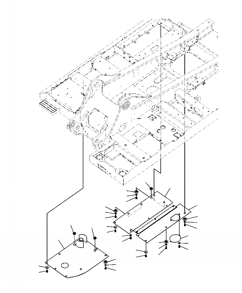 Схема запчастей Komatsu PC350LC-8 - M8-A НИЖН. КРЫШКИ ОСН. РАМЫ - ПРАВ. УСИЛ. ЧАСТИ КОРПУСА