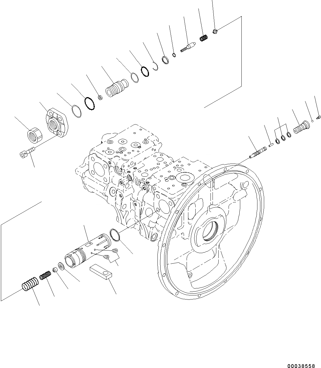 Схема запчастей Komatsu PC350LC-8 - ОСНОВН. ПОРШЕНЬ НАСОС ВНУТР. ЧАСТИ (/) (№B-B) ОСНОВН. ПОРШЕНЬ НАСОС