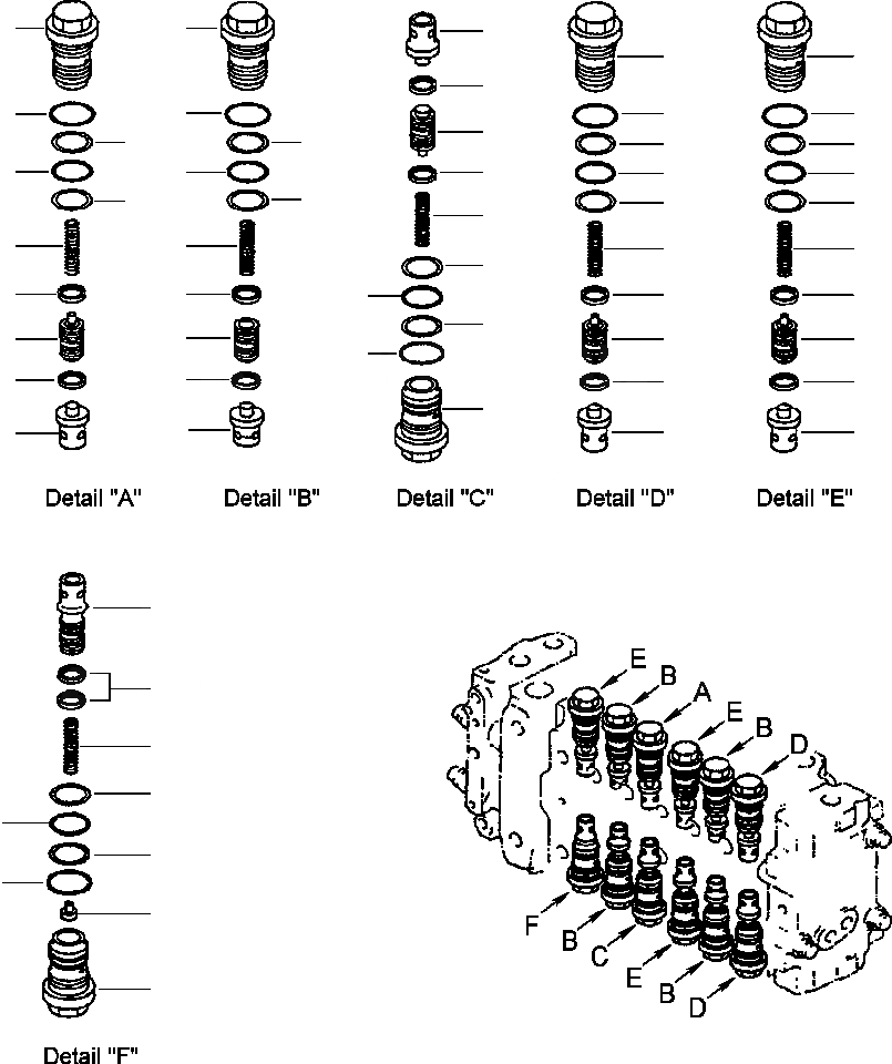 Схема запчастей Komatsu PC400LC-6LK - FIG. H-A ОСНОВН. УПРАВЛЯЮЩ. КЛАПАН - ПОРШЕНЬ SUB ASSEMBLIES ГИДРАВЛИКА