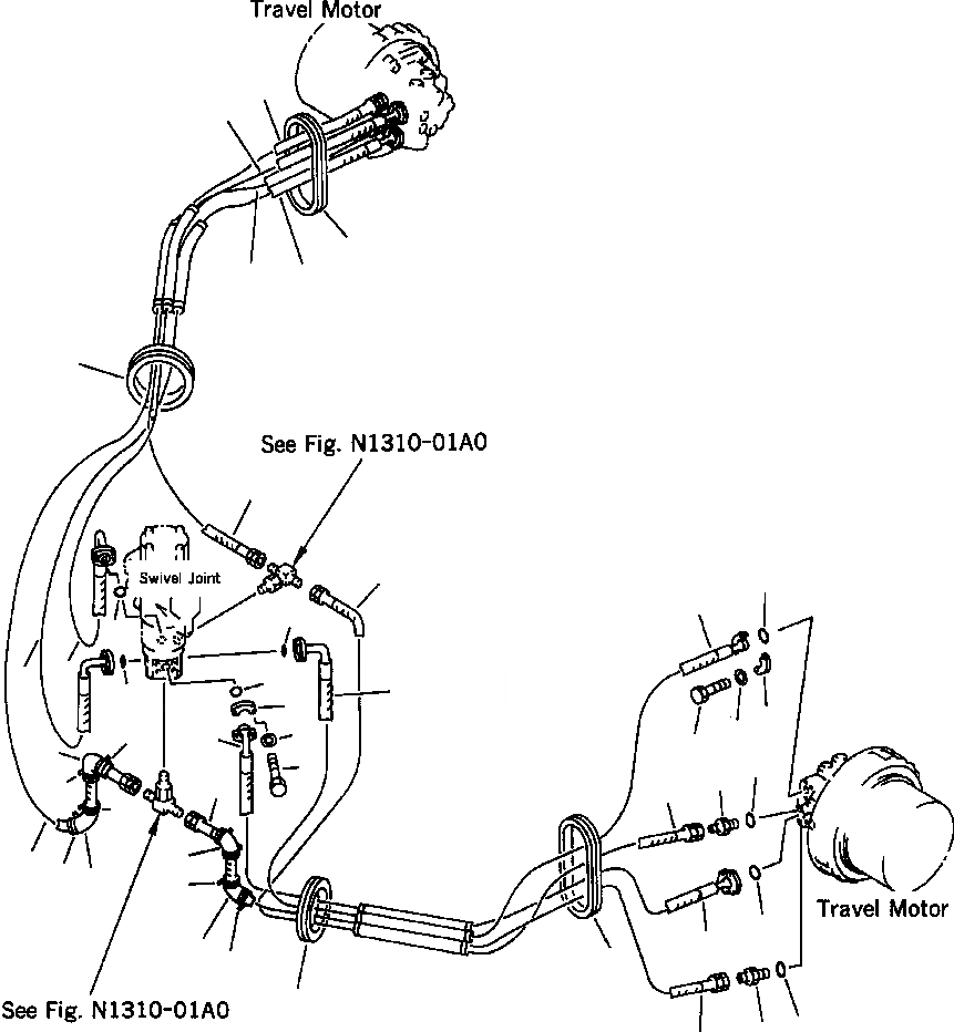 Схема запчастей Komatsu PC400LC-6LK - FIG NO. P-A ХОД ТРУБЫ НИЖНЯЯ ГИДРОЛИНИЯ И ЛИНИЯ ХОДА