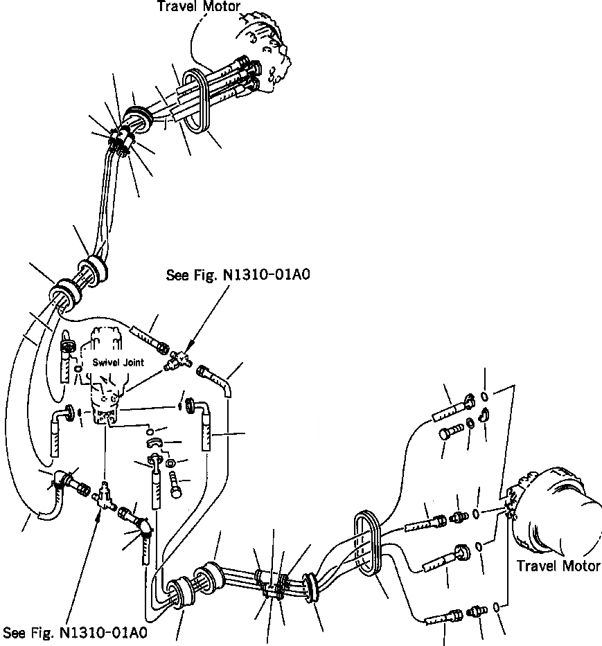 Схема запчастей Komatsu PC400LC-6LK - FIG NO. P-A ГИДРОЛИНИЯ ХОДАС РЕГУЛЯТОРОМ И УСИЛ. НИЖНЯЯ ГИДРОЛИНИЯ И ЛИНИЯ ХОДА