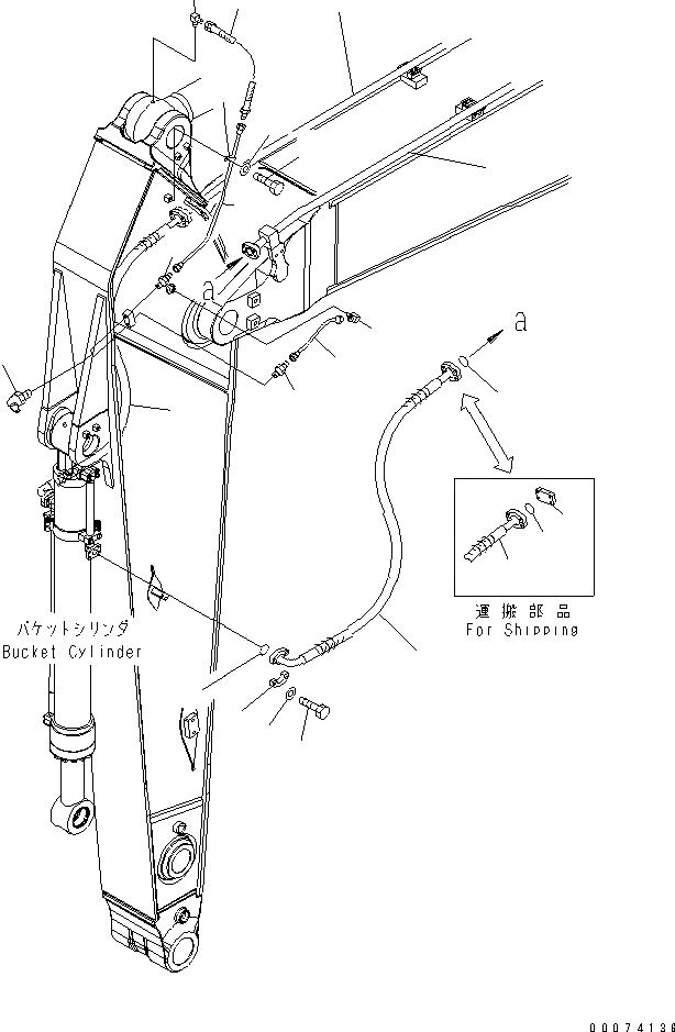Схема запчастей Komatsu PC400LC-7E0 - РУКОЯТЬ (.M) (УСИЛ.) (С ДОПОЛН. ГИДРОЛИНИЕЙ) (ПАТРУБКИ ЦИЛИНДРА КОВША И ЛИНИЯ СМАЗКИ) РАБОЧЕЕ ОБОРУДОВАНИЕ