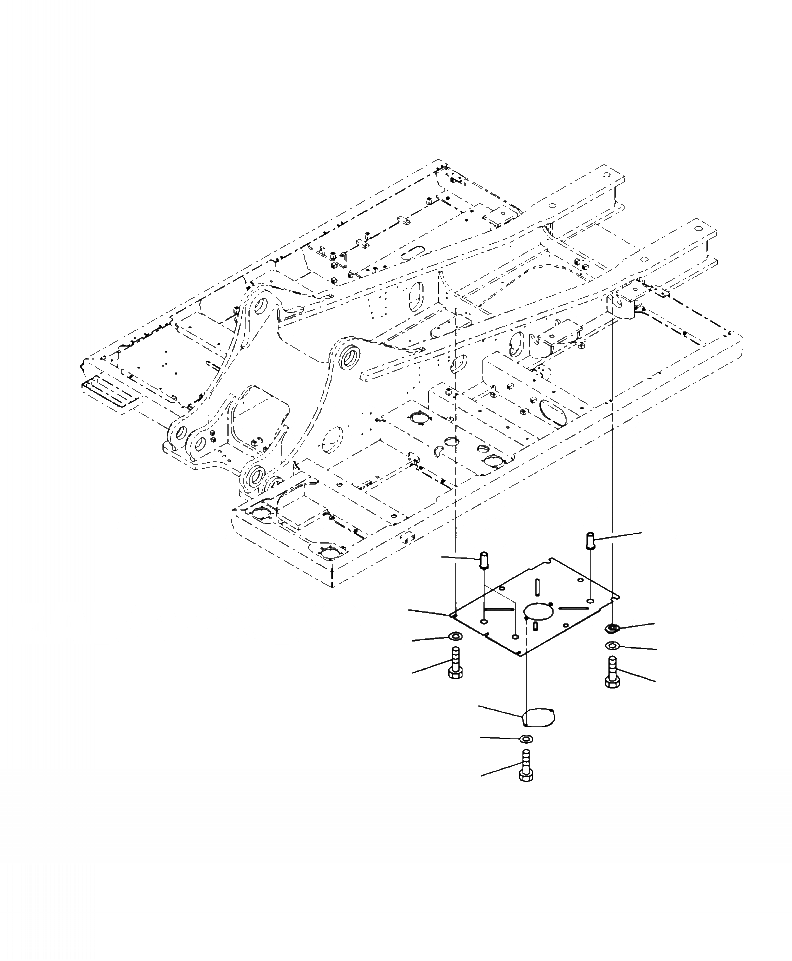 Схема запчастей Komatsu PC450LC-8 - M8-A ОСНОВНАЯ РАМА ЦЕНТР. НИЖН. КРЫШКА ЧАСТИ КОРПУСА