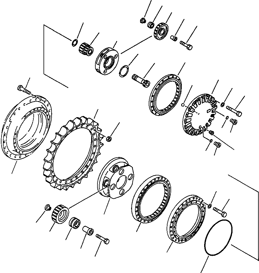Схема запчастей Komatsu PC650-5 & PC650LC-5 - КОНЕЧНАЯ ПЕРЕДАЧА - 1 И 2 НЕСУЩИЙ ЭЛЕМЕНТ PC- НИЖНЯЯ ГИДРОЛИНИЯ И ЛИНИЯ ХОДА