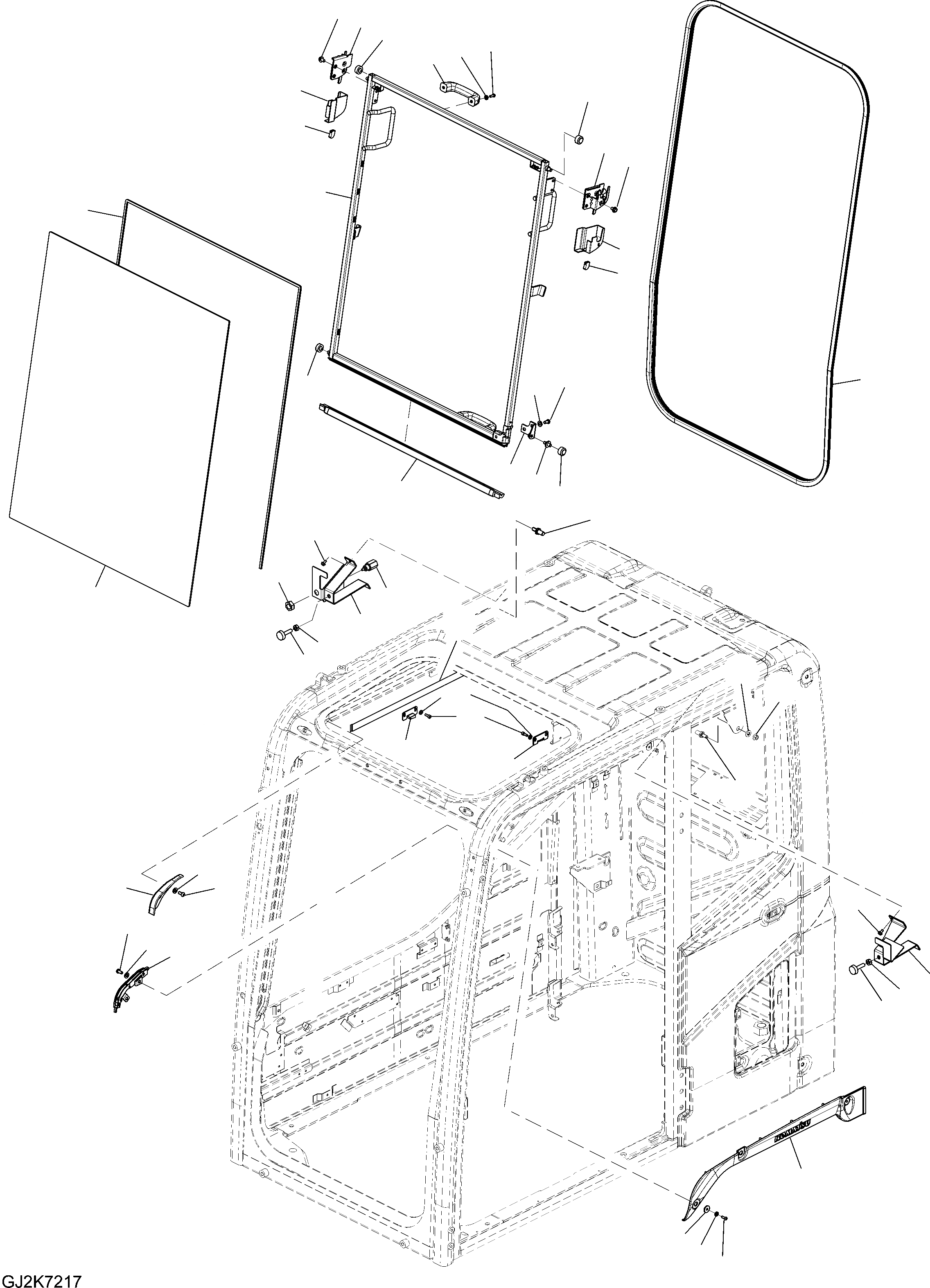Схема запчастей Komatsu PW148-8 - OPERATORґS КАБИНА - ПЕРЕДН. ОКНА K OPERATORґS ОБСТАНОВКА И СИСТЕМА УПРАВЛЕНИЯ