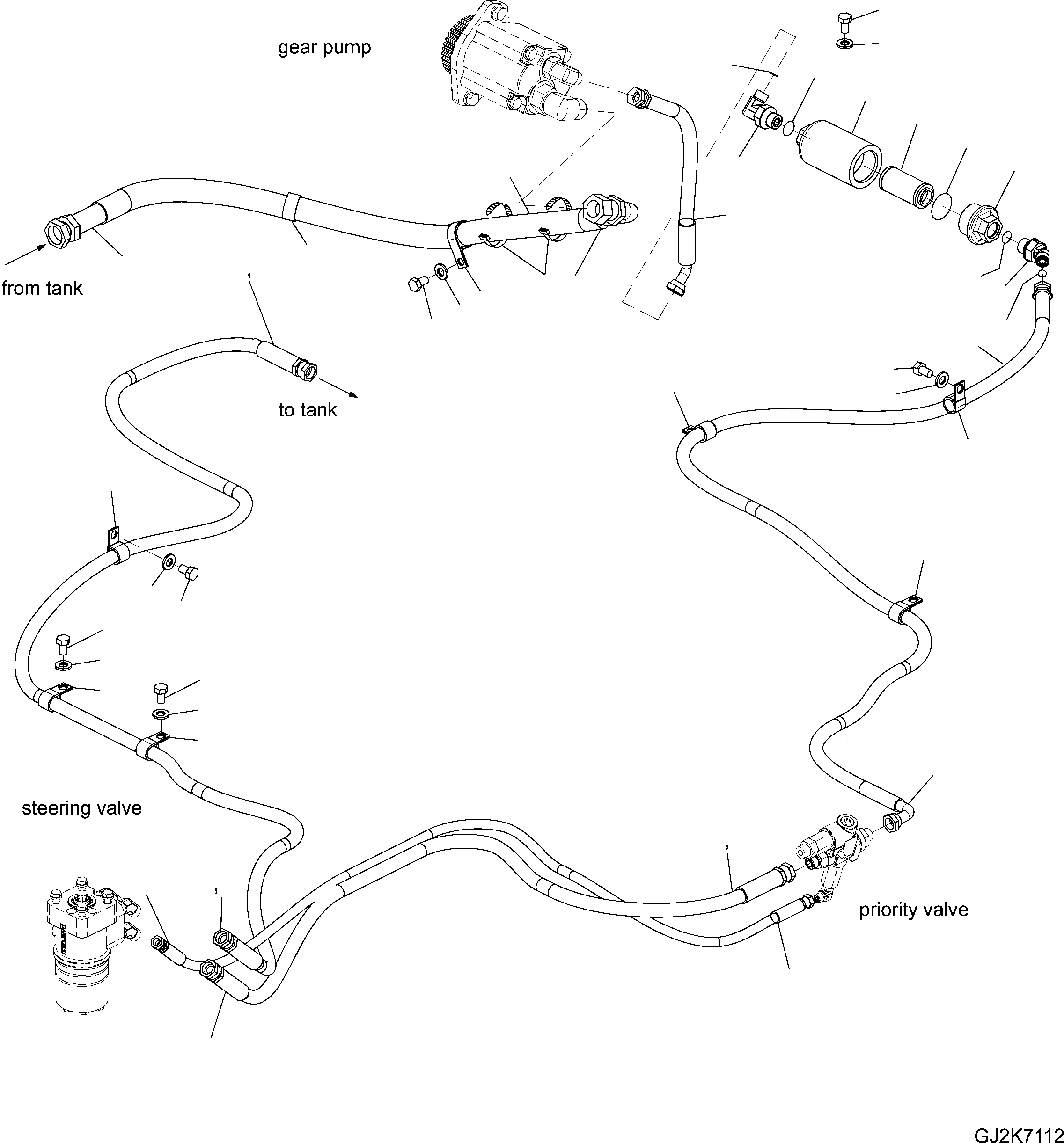Схема запчастей Komatsu PW148-8 - РУЛЕВ. УПРАВЛЕНИЕ ЛИНИЯ - ПАТРУБКИ (EXCEPT ITALY) K OPERATORґS ОБСТАНОВКА И СИСТЕМА УПРАВЛЕНИЯ