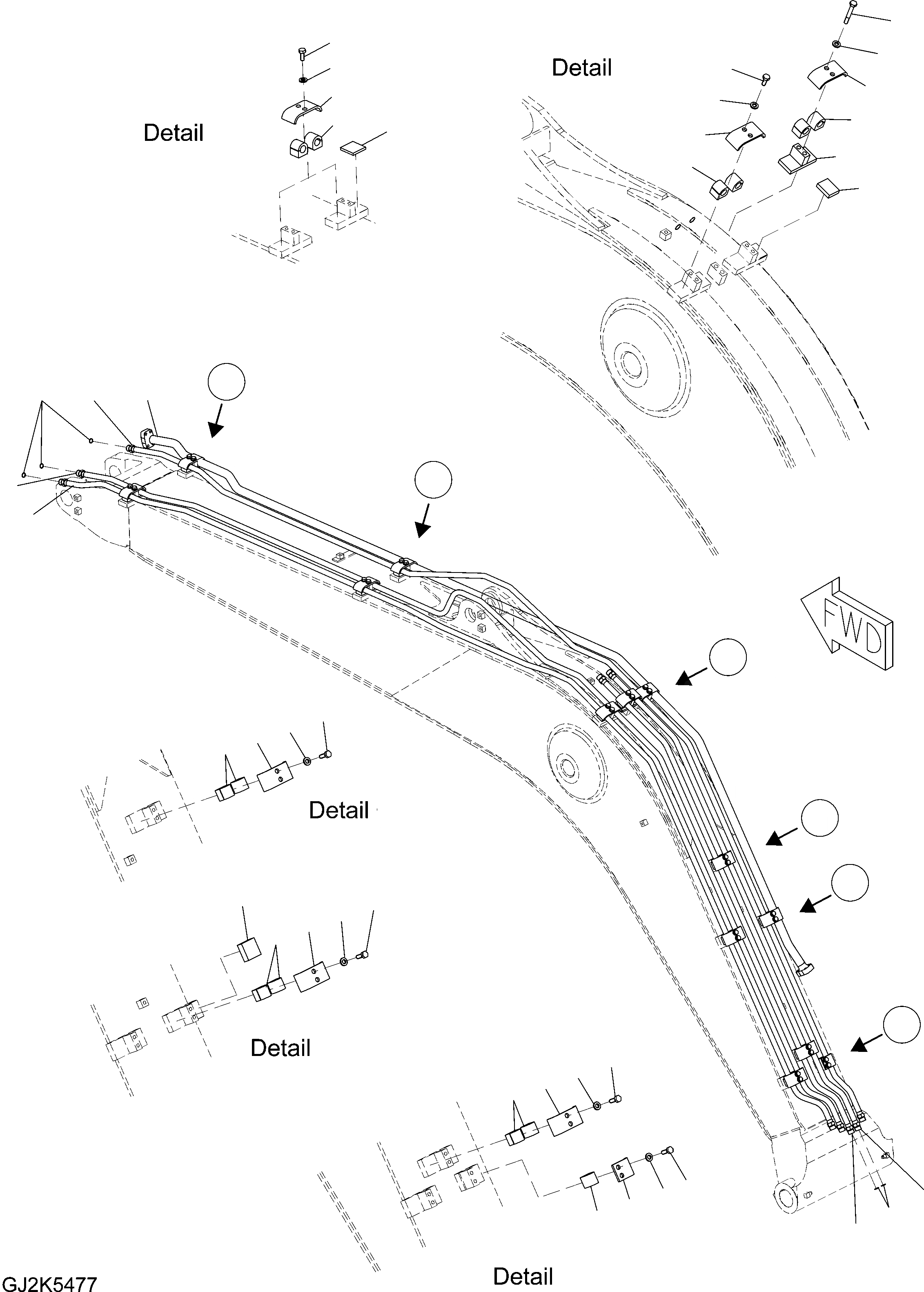Схема запчастей Komatsu PW148-8 - ONE-ЧАСТИ СТРЕЛА - ТРУБЫ (ONE НАВЕСН. ОБОРУД) T РАБОЧЕЕ ОБОРУДОВАНИЕ