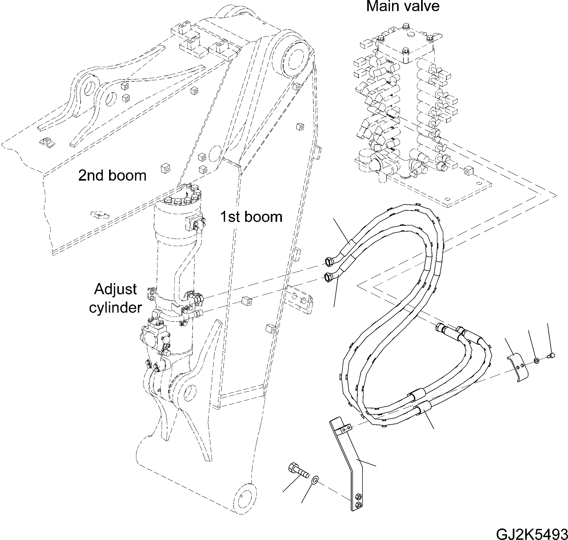Схема запчастей Komatsu PW148-8 - TWO-ЧАСТИ СТРЕЛА - 2-Я СТРЕЛА - ADJUST СИСТЕМА ТРУБ ЦИЛИНДРА T РАБОЧЕЕ ОБОРУДОВАНИЕ