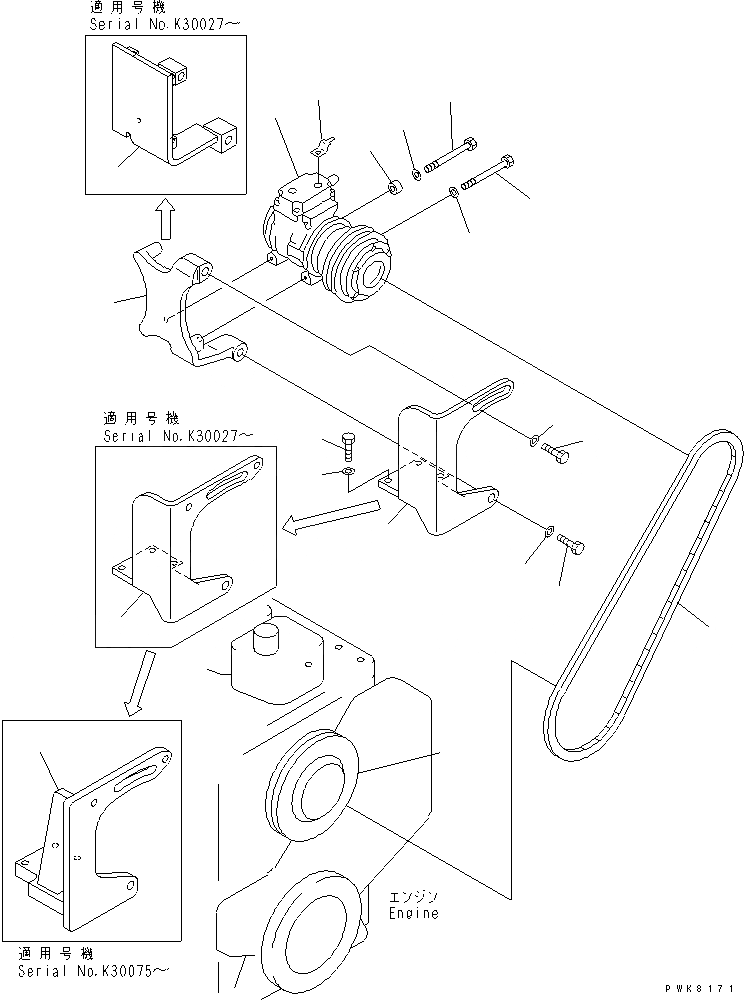 Схема запчастей Komatsu PW150ES-6K - КОНДИЦ. ВОЗДУХА (КОМПРЕССОР) КАБИНА ОПЕРАТОРА И СИСТЕМА УПРАВЛЕНИЯ