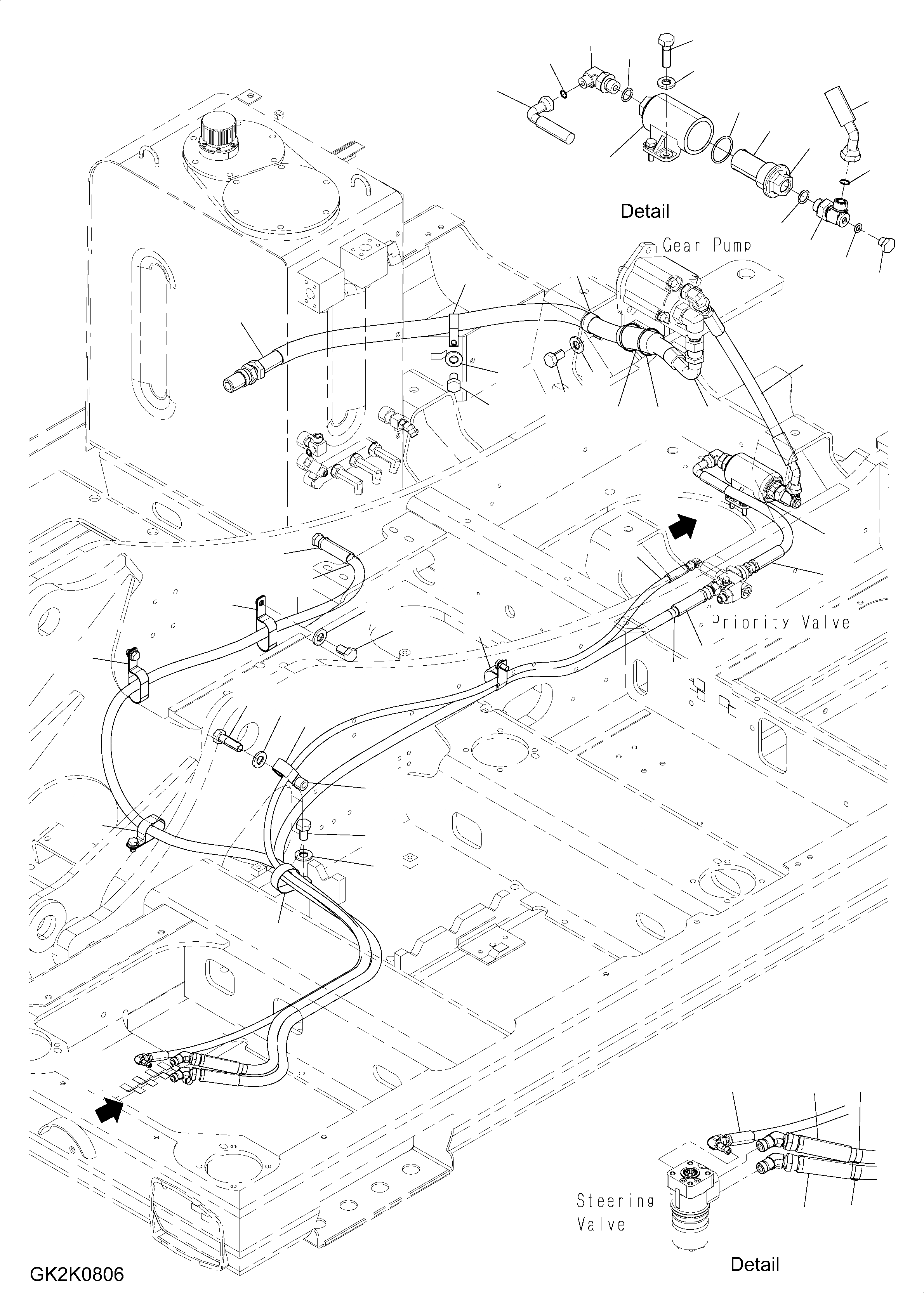 Схема запчастей Komatsu PW160-8 - РУЛЕВ. УПРАВЛЕНИЕ ЛИНИЯ, ВЕРХН., EXCEPT ITALY, ПАТРУБКИ РУЛЕВ. УПРАВЛЕНИЕ ЛИНИЯ, ВЕРХН., EXCEPT ITALY