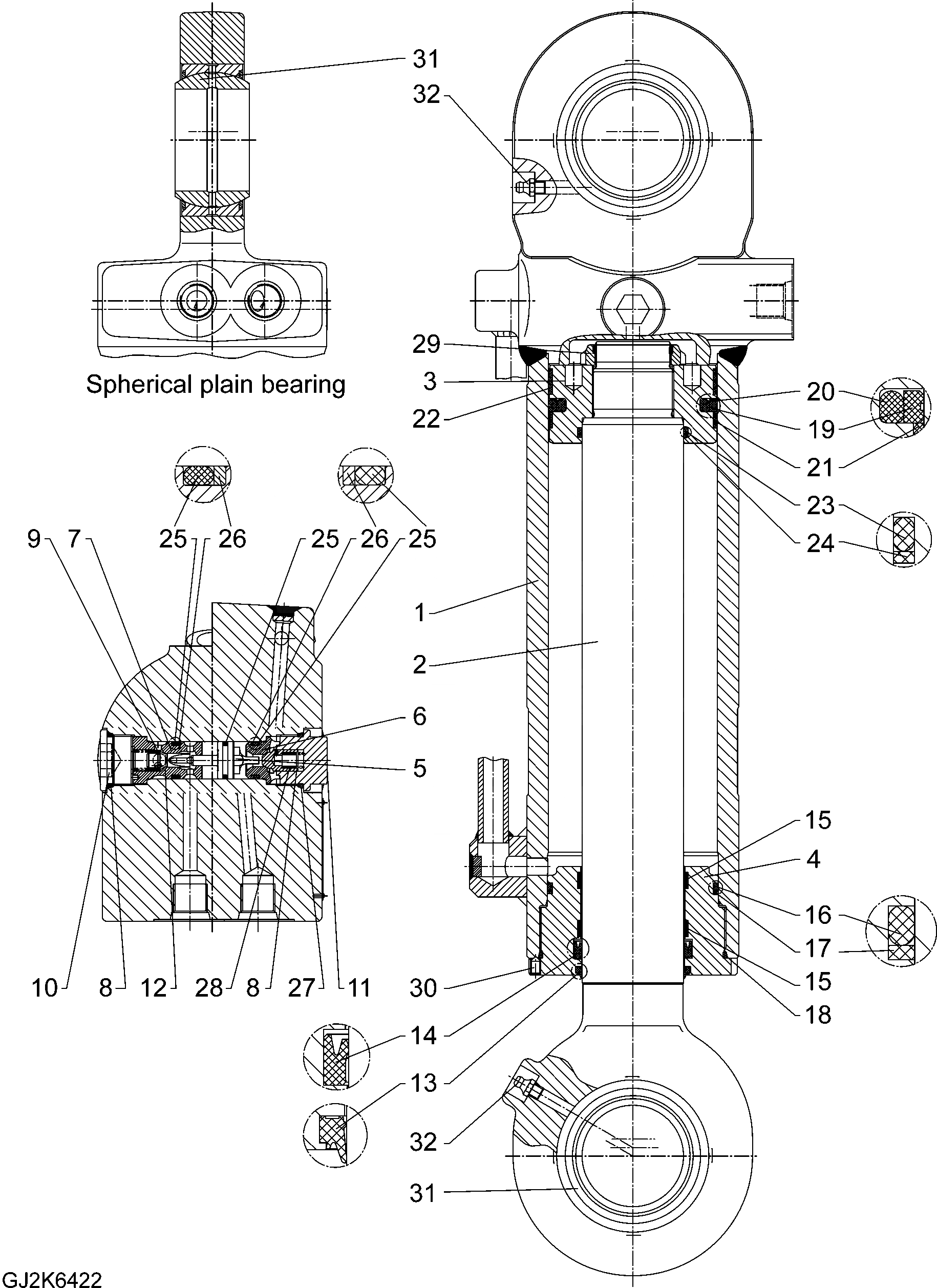 Схема запчастей Komatsu PW160-8 - ЗАДН. ОТВАЛ, ЦИЛИНДР, ВНУТР. ЧАСТИ ЗАДН. ОТВАЛ