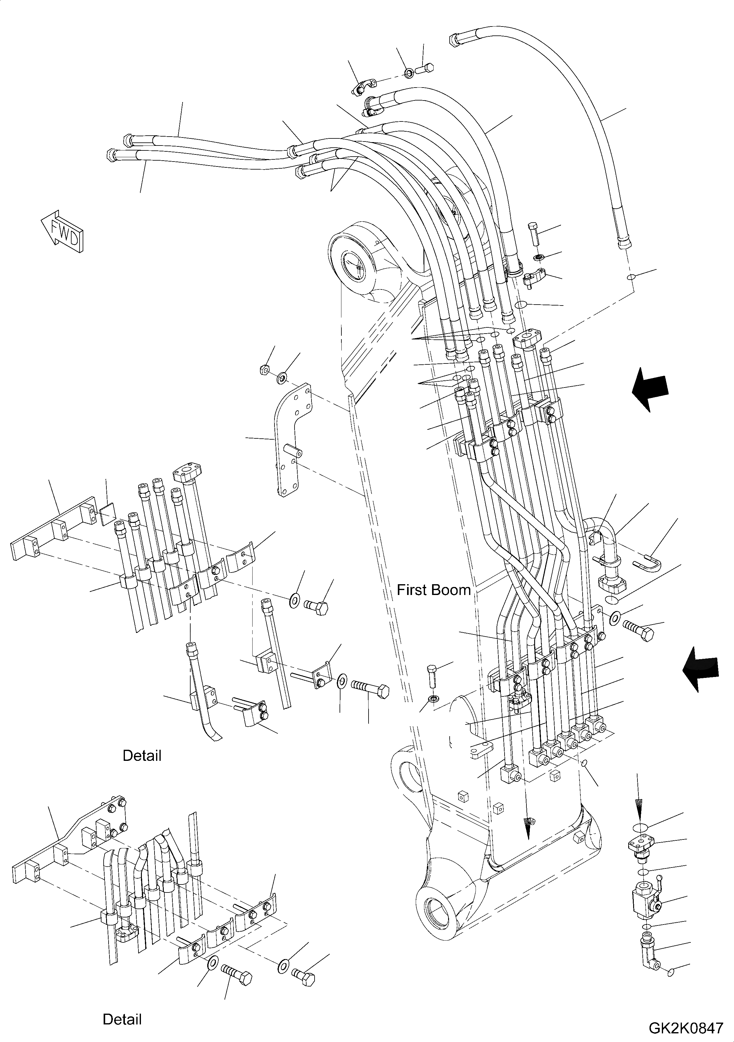 Схема запчастей Komatsu PW160-8 - TWO-ЧАСТИ СТРЕЛА, -НАВЕСН. ОБОРУД, 1-Я СТРЕЛА, ГИДРОЛИНИЯ TWO-ЧАСТИ СТРЕЛА, -НАВЕСН. ОБОРУД