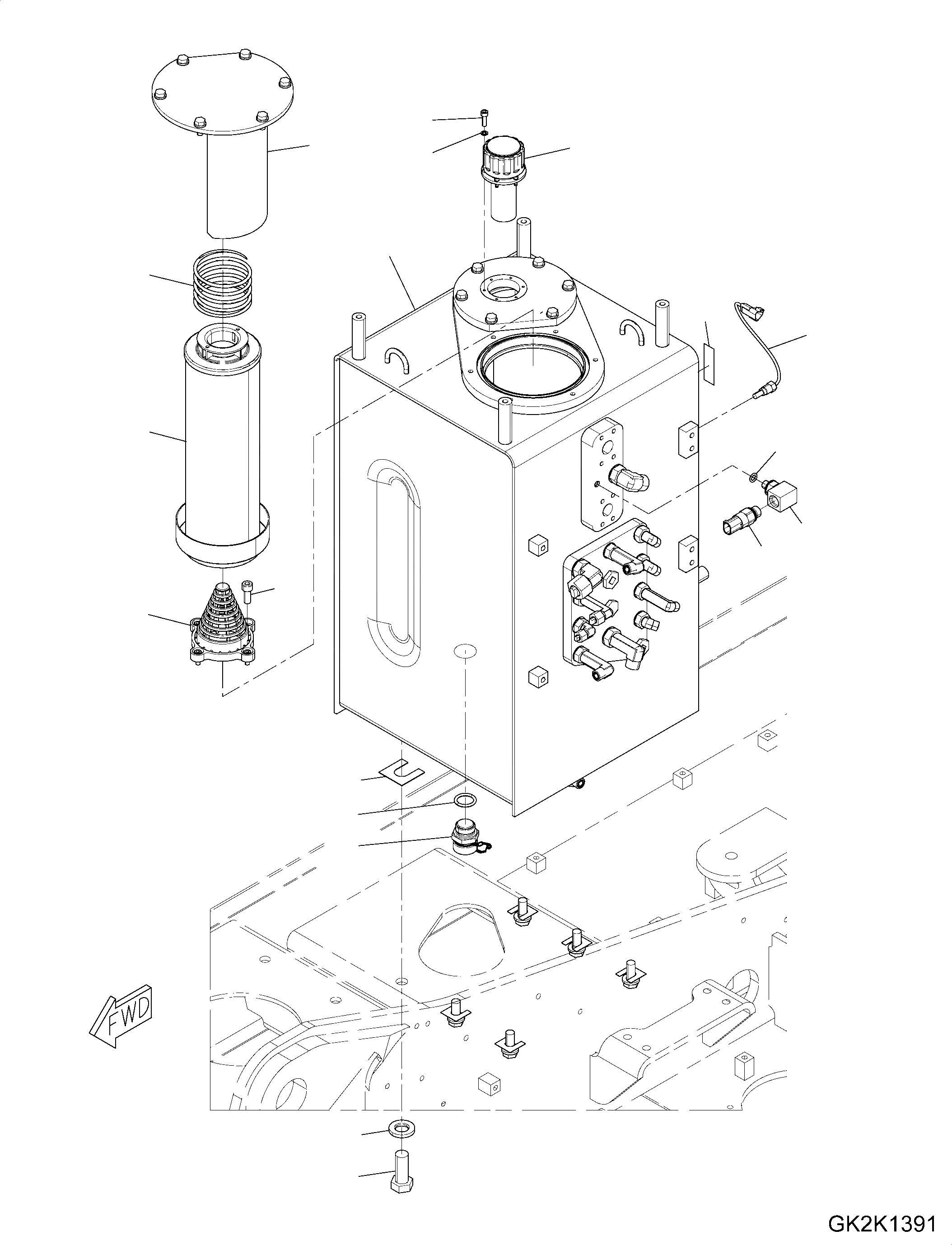 Схема запчастей Komatsu PW180-10 - ГИДРАВЛ МАСЛ. БАК, ЭЛЕМЕНТЫ КРЕПЛЕНИЯ ГИДРАВЛ МАСЛ. БАК