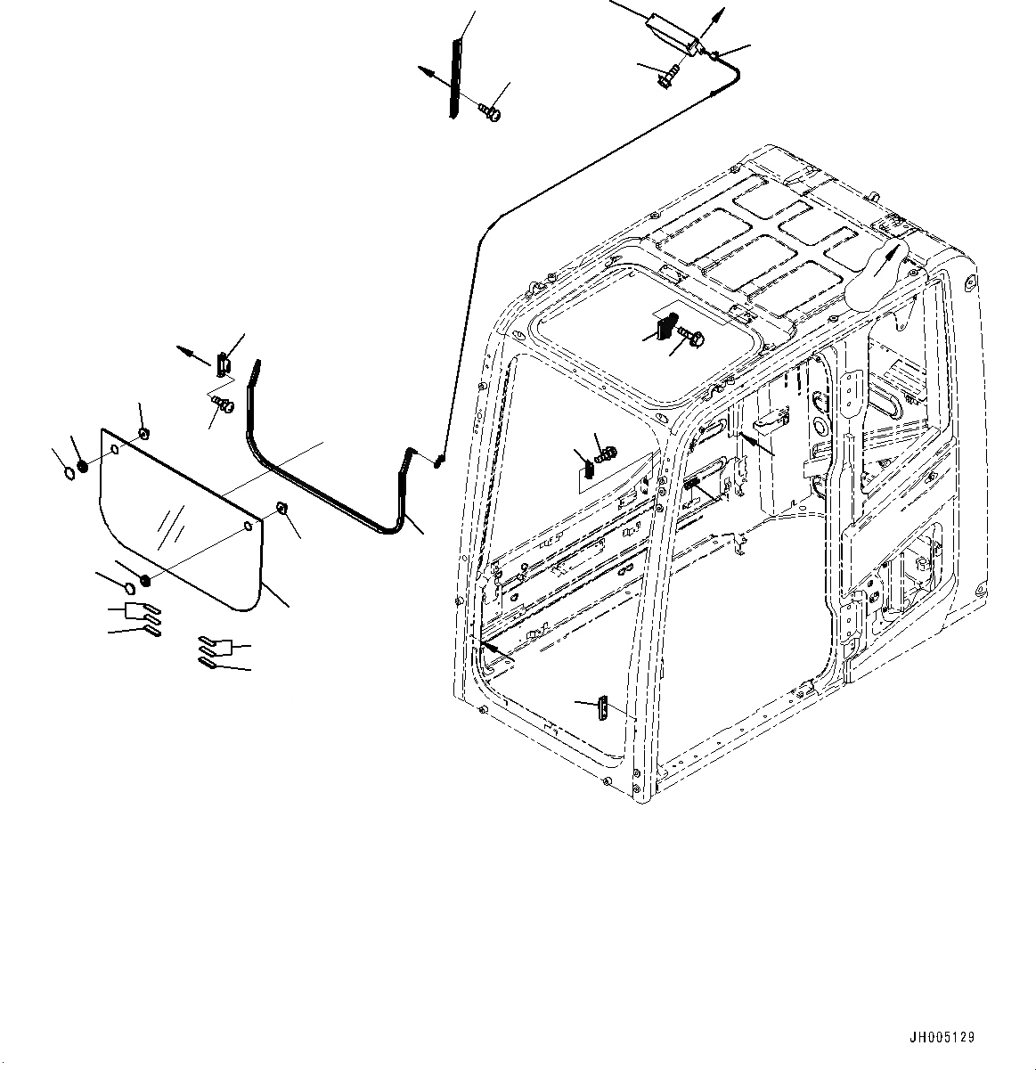 Схема запчастей Komatsu PW180-10 - КАБИНА, ПЕРЕДН. НИЖН. ОКНА КАБИНА