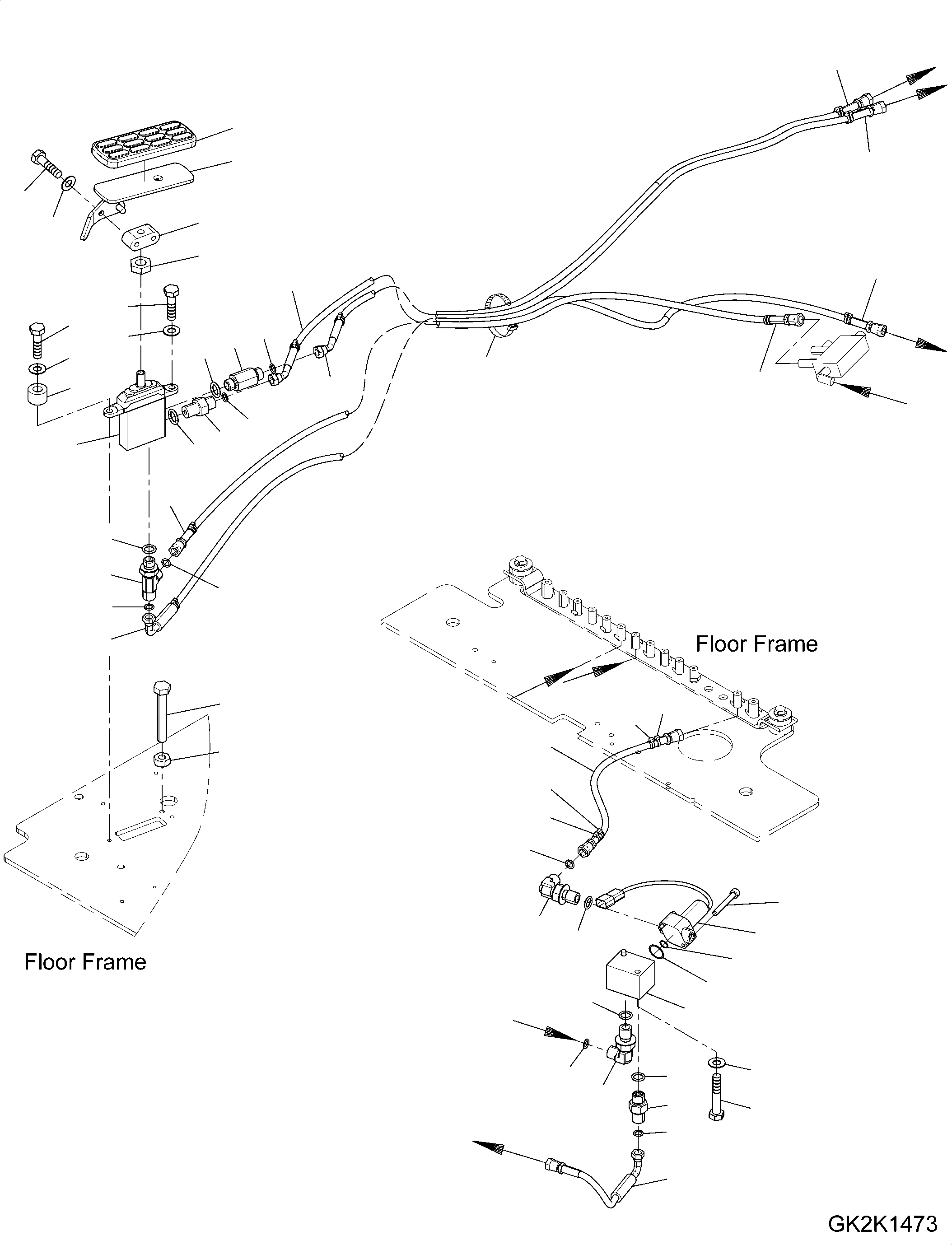 Схема запчастей Komatsu PW180-10 - КАБИНА, ПОЛ, ПЕДАЛЬ ХОДА И ТРУБЫ КАБИНА
