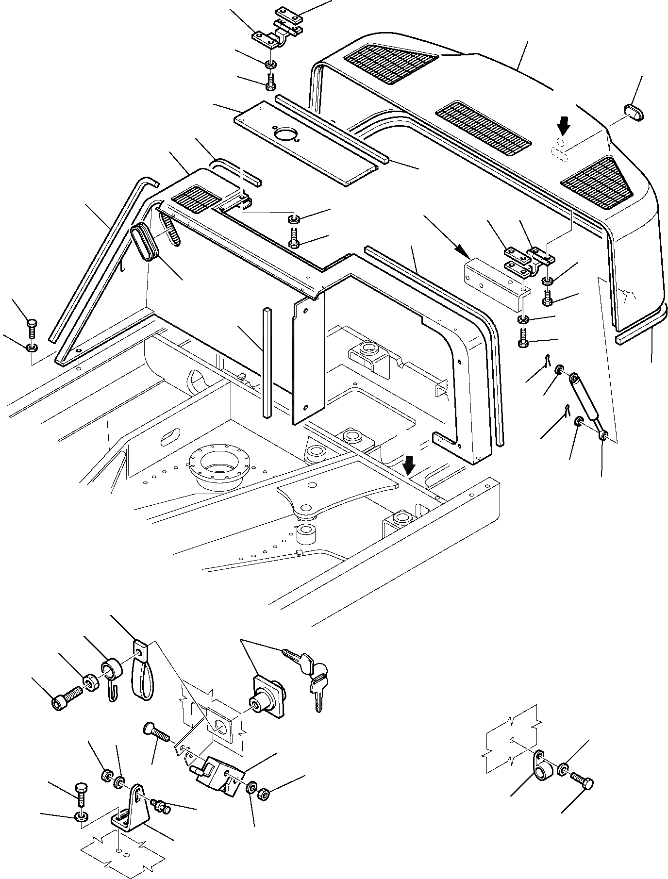Схема запчастей Komatsu PW95R-2 - БОКОВ. КРЫШКА ДВИГ. ЧАСТИ КОРПУСА И КАБИНА