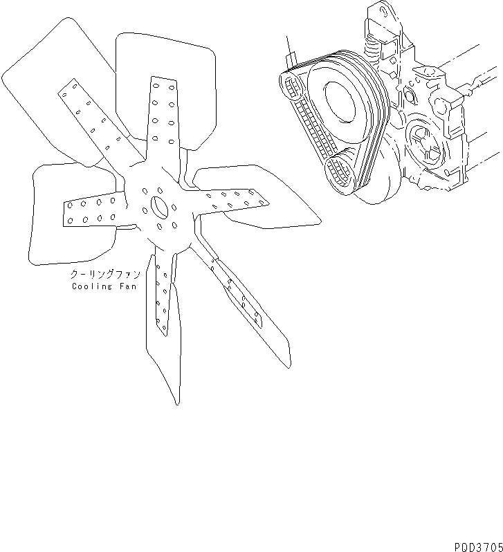 Схема запчастей Komatsu SA6D140-1P-G - РЕМЕНЬ ВЕНТИЛЯТОРА(№987-) ДВИГАТЕЛЬ