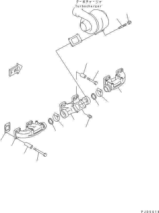 Схема запчастей Komatsu SA6D140A-GD-1W7 - ВЫПУСКНОЙ КОЛЛЕКТОР(№999-7) ДВИГАТЕЛЬ
