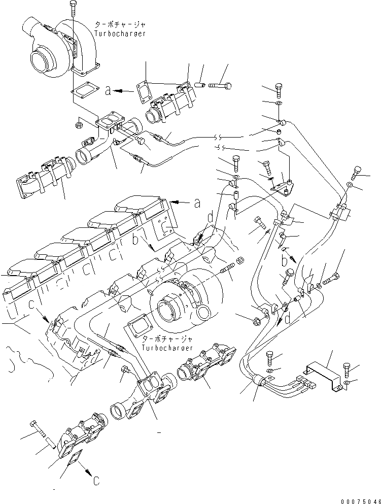 Схема запчастей Komatsu SAA12V140E-3B - ВЫПУСКНОЙ КОЛЛЕКТОР (С ДАТЧИК ТЕМПЕР. ВЫХЛ. ГАЗОВ) (PRE-LUB СПЕЦ-Я.)(№8-88) ДВИГАТЕЛЬ